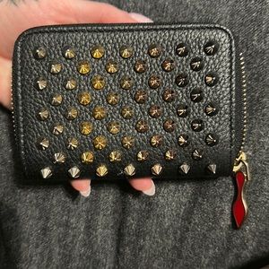 Christian Louboutin card wallet spiked ombré colored spikes black zipper